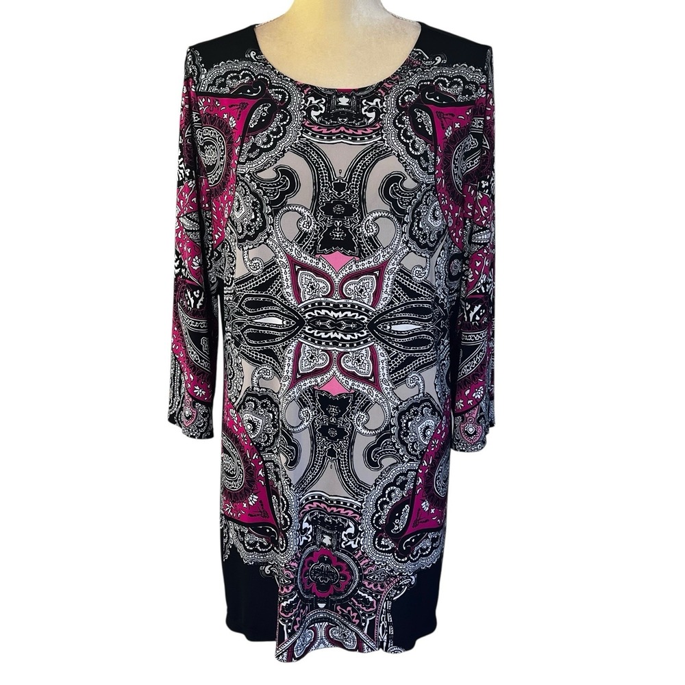 Alfani Women's Dress Multi Color Size Large 3/4 Sleeve Paisley Printed Stretch‎